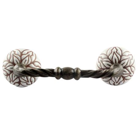 White amaryllis Floral Etched Ceramic Cut Bridge Handle