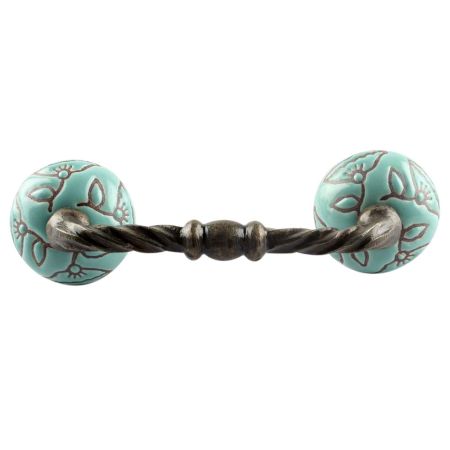 Sea Green Calla Lily Brown Etched Ceramic Cut Bridge Handle