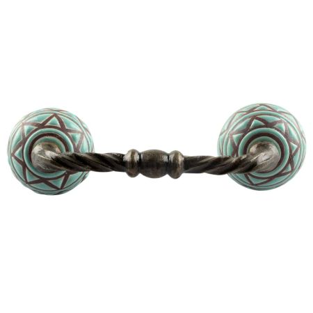 Sea Green Pattern Etched Ceramic Cut Bridge Handle