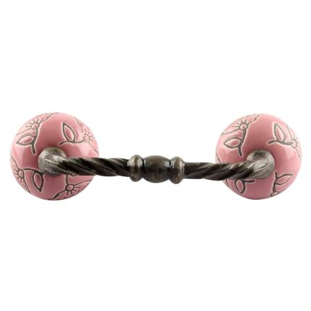 Pink Calla Lily Brown Etched Ceramic Cut Bridge Handle