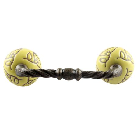 Calla Lily Brown Etched Ceramic Cut Bridge Handle in Yellow