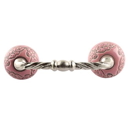 Pink Leaf Flower Etched Ceramic Cut Bridge Handle