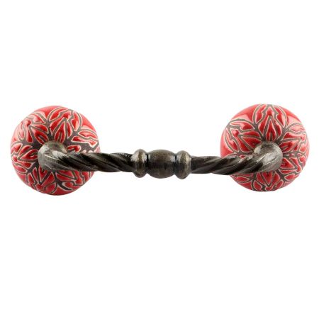 Red Amaryllis Floral Etched Ceramic Cut Bridge Handle