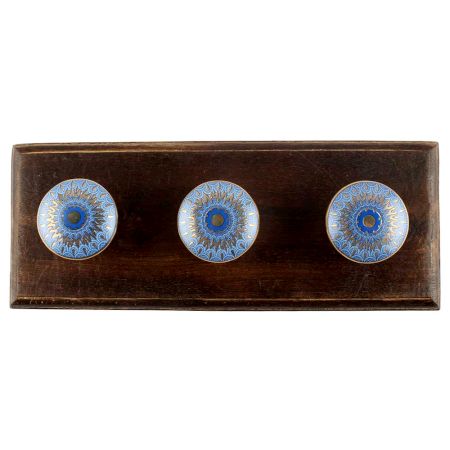 Slate Blue Ceramic Floral Wooden Hook
