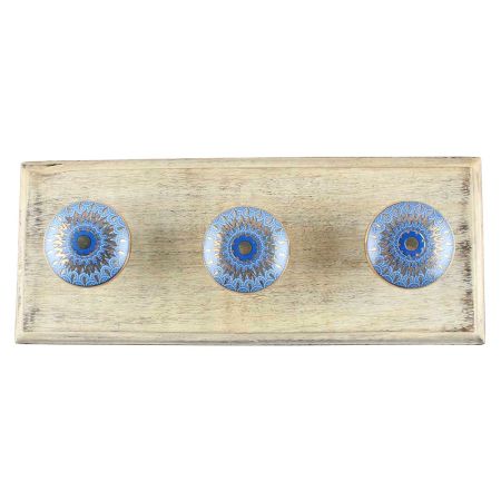Slate Blue Ceramic Floral Wooden Hook