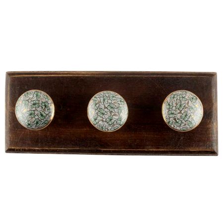 Green Ceramic Floral Wooden Hook