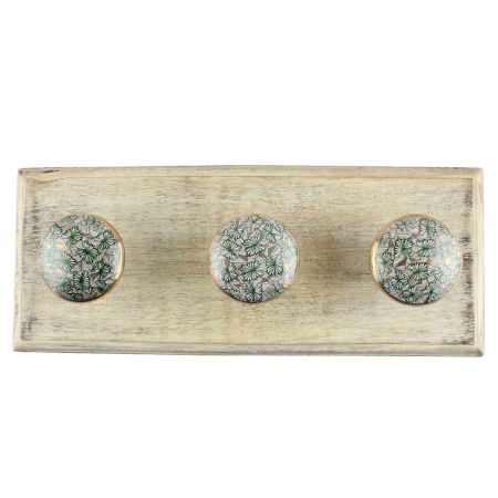 Green Ceramic Floral Wooden Hook