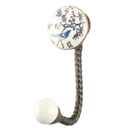 Blue Bird Golden Berry Ceramic Hook in Antique Fitting