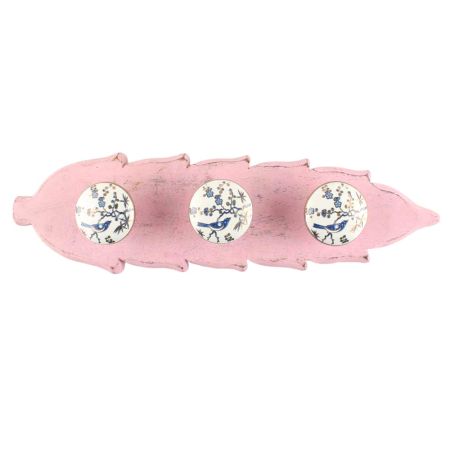 Blue Bird Golden Berry Ceramic Wooden Hook in Pink