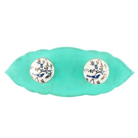 Blue Bird Golden Berry Ceramic Wooden Hook in Sage Green