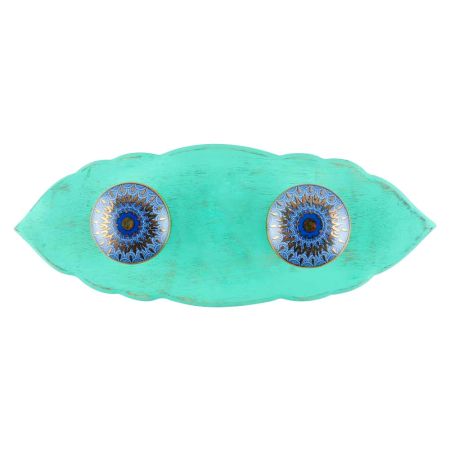 Blue Peacock Ceramic Wooden Hook in Sage Green
