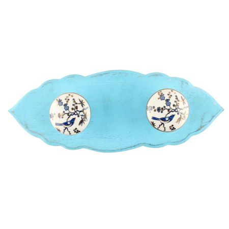 Turquoise And Blue Bird Golden Berry Ceramic Wooden Hook