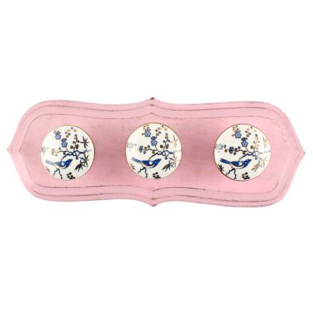 Blue Bird Golden Berry Ceramic Hook With Pink Painted Wooden