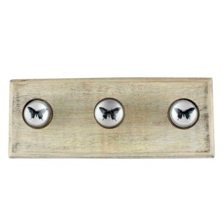Butterfly Inside Glass And Metal Wooden Hook