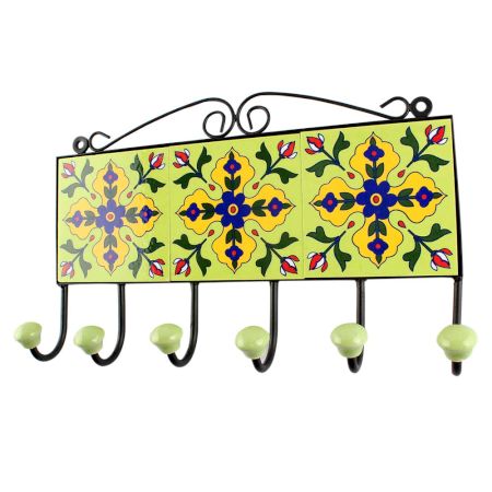 Pea Green Ceramic Floral Tile Hook