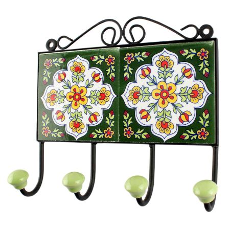 White Floral Ceramic Tile Hook