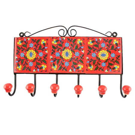 Red Base Yelow Wheel Flower Ceramic Tile Hook