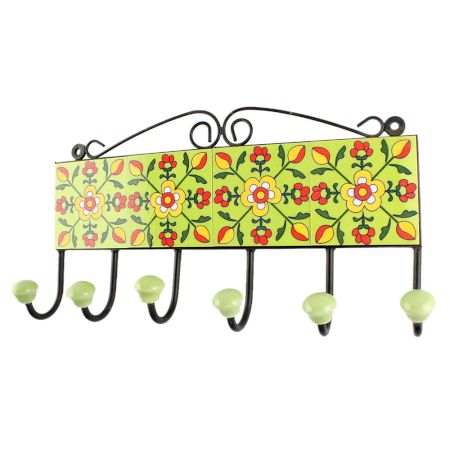 Pea Green Tiny Flower Ceramic Tile Hook