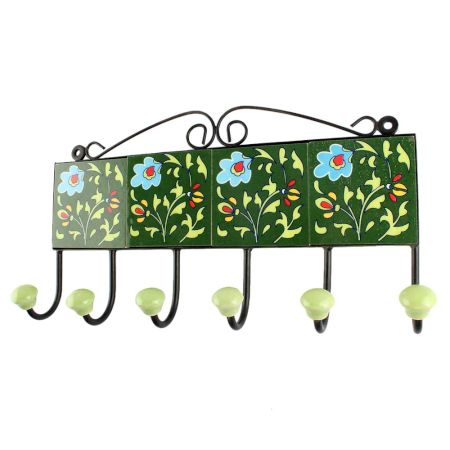 Forest Green Floral Ceramic Tile Hook Online
