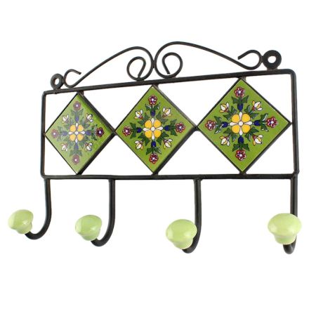 Light Forest Green Flower Ceramic Tile Hook Online