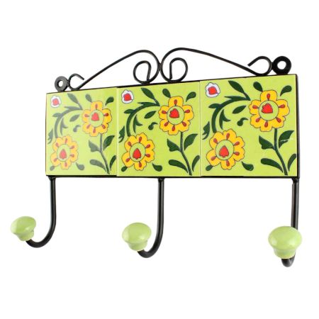 Pea Green Tiny Flower Ceramic Tile Wall Hook