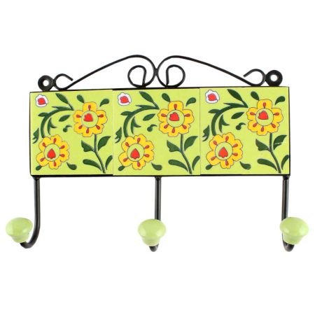 Pea Green Tiny Flower Ceramic Tile Wall Hook