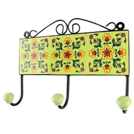 Pea Green Tiny Floer Ceramic Tile Hook