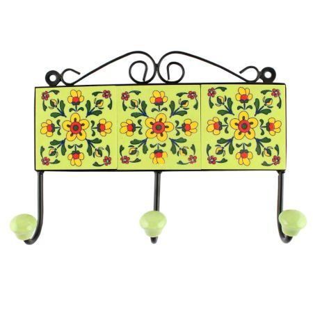 Pea Green Tiny Floer Ceramic Tile Hook