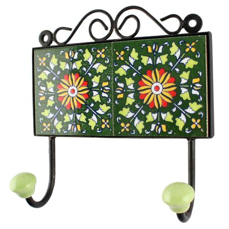 Forest Green wheel flower Ceramic Tile wall Hook