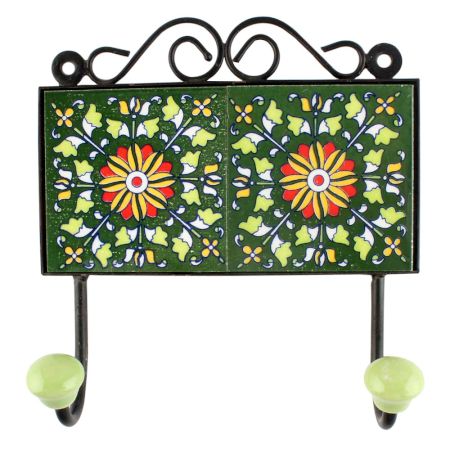 Forest Green wheel flower Ceramic Tile wall Hook
