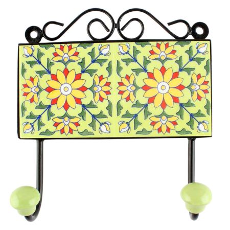 Pea Green Sunflower Ceramic Tile Wall Hook