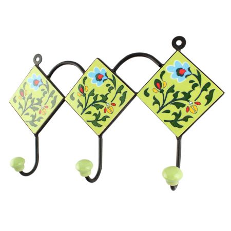Pea Green Ceramic Floral Tile Hook