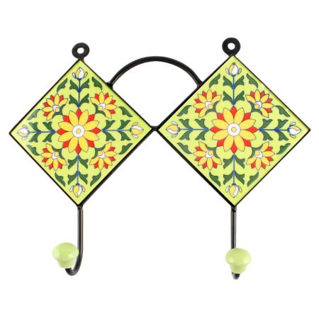 Pea Green Sunflower Ceramic Tile Wall Hook