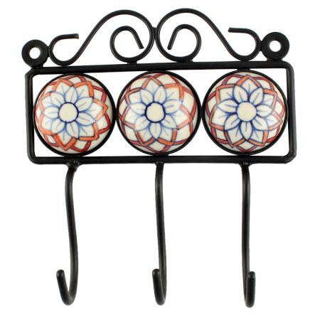 White Floral Ceramic Tile Hook