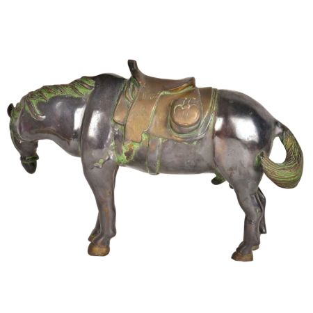 Vintage Brass Handcrafted Standing HorseÂ  Statue With Saddle