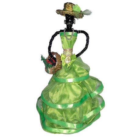 African Doll Showpiece With Four Frill in Green Colour
