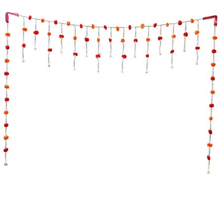 Toran or Door Hanging Made of Red Orange Pom Poms
