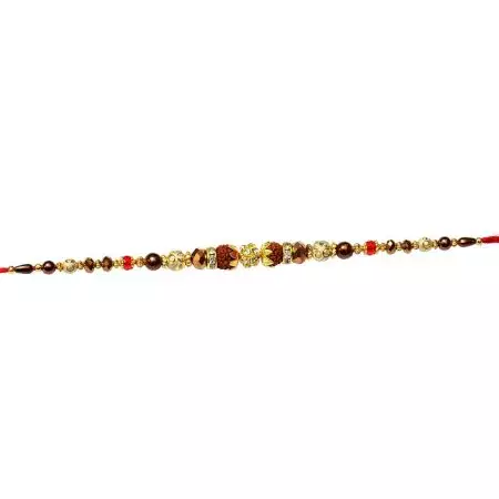 Copper Color Beads Rakhi with Rudraksh and Diamonds Rakhi