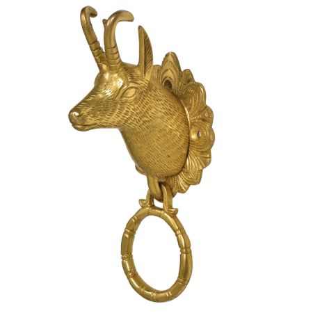 Ornate Brass Billy Goat Head Door Knocker