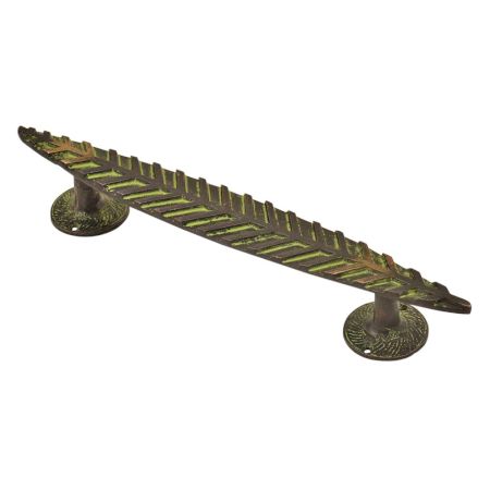 Handmade Brass Long Leaf Design Door Handle With Patina