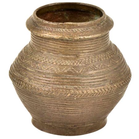 Indian Old Hand Crafted Tribal Style Brass Water Pot