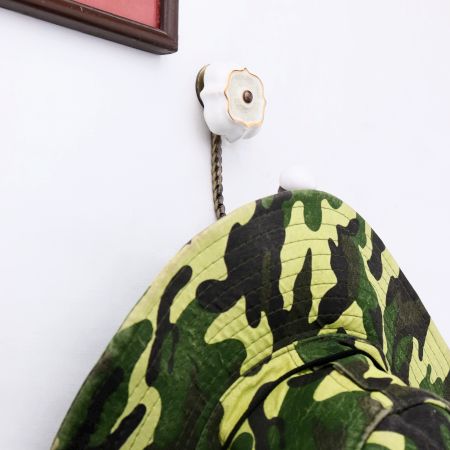 Cream Solid Gold Line Ceramic  Hook In Antique Fitting
