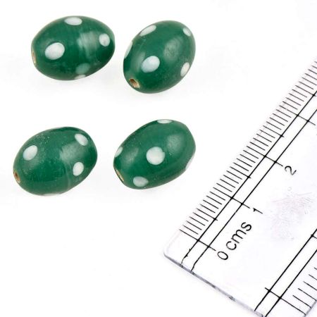 Dark Green Polka Dot Glass Beads For Jewelry Making And Home Decoration (Pack Of 12)