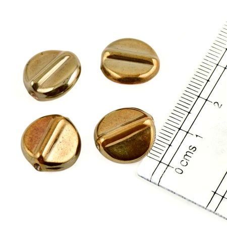 Golden Green Round Glass Beads For Jewelry Making And Home Decoration (Pack Of 12)