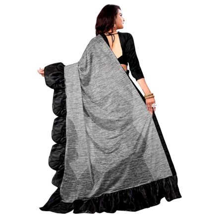 Women's Georgette Solid Ruffle Saree (Gray)