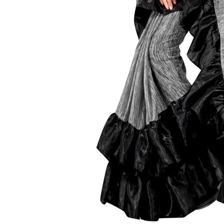 Women's Georgette Solid Ruffle Saree (Gray)