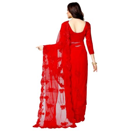 Red Imported Fabric Designer Frill Ruffle Saree