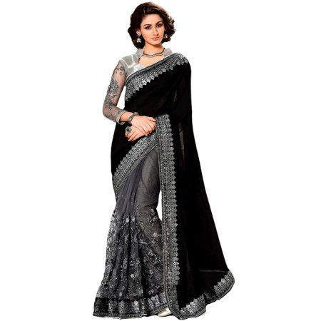 Fancy Indian Georgette & Net Saree (Black)