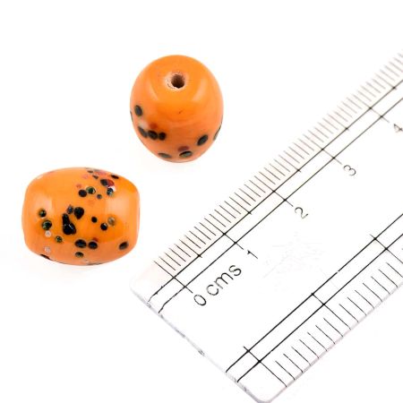 Orange Black Dotted Glass Barrel Shaped Jewelry Beads (Pack Of 12)