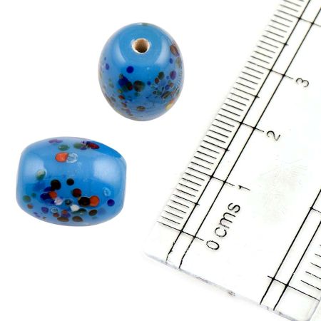 True Blue Decorative Glass Barrel Shaped Jewelry Beads (Pack Of 12)